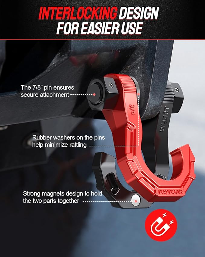 DAYDOOR 3/4" D Ring Shackles, Heavy Duty D Ring Shackles with 7/8 Pin, 45,000 lbs Break Strength Easy Open Towing Shackle for Off-Road Recovery, Winch, Trucks, Jeep, SUV & ATV (2 Pack)(Red)