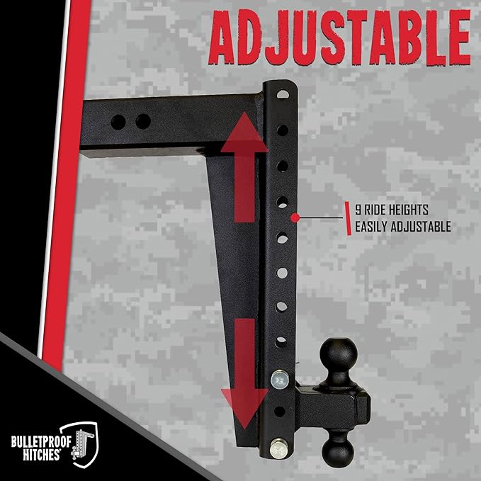 BulletProof Hitches - 3.0" Adjustable Heavy Duty Trailer Hitch (22,000 lb. Rating) - 16" Drop/Rise Trailer Hitch with 2" & 2-5/16" Dual Ball - Powder Coat, Solid Steel, Corrosion-Resistant