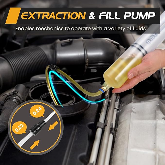 500CC Automotive Fluid Extractor Pump, Premium Manual Extraction & Fill Pump with 2 Hoses, Oil Syringe with Powerful Suction, Fluid Oil Change Evacuator