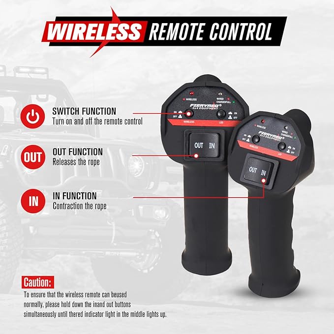 FieryRed 13000 lb Winch, 12V IP67 Waterproof Electric Trailer Winch with Synthetic Rope, 2in1 Wireless Remote Control, Hawse Fairlead for Off Road Vehicle Towing Jeep Truck