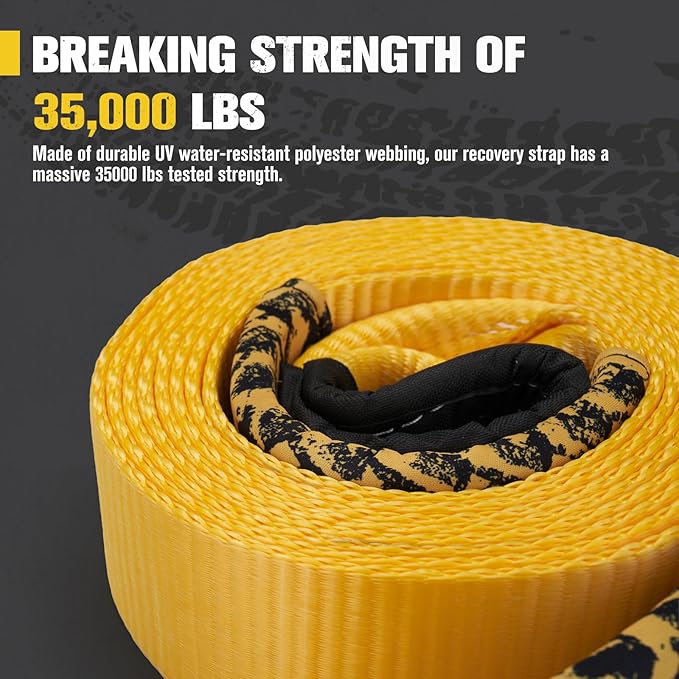 BUNKER INDUST Heavy Duty Tow Strap with Bag Recovery Kit, 3" x 20ft Tree Saver Winch Strap 35,000 lbs Recovery Straps - Emergency Vehicle Off Road Towing Rope