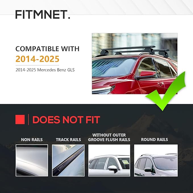 Heavy Duty 300 LBS Roof Rack Cross Bars Compatible with 2014-2025 Mercedes Benz GLS with Side Rails, Adjustable & Lockable Crossbars Cargo Carrier Rooftop Top Luggage SUV