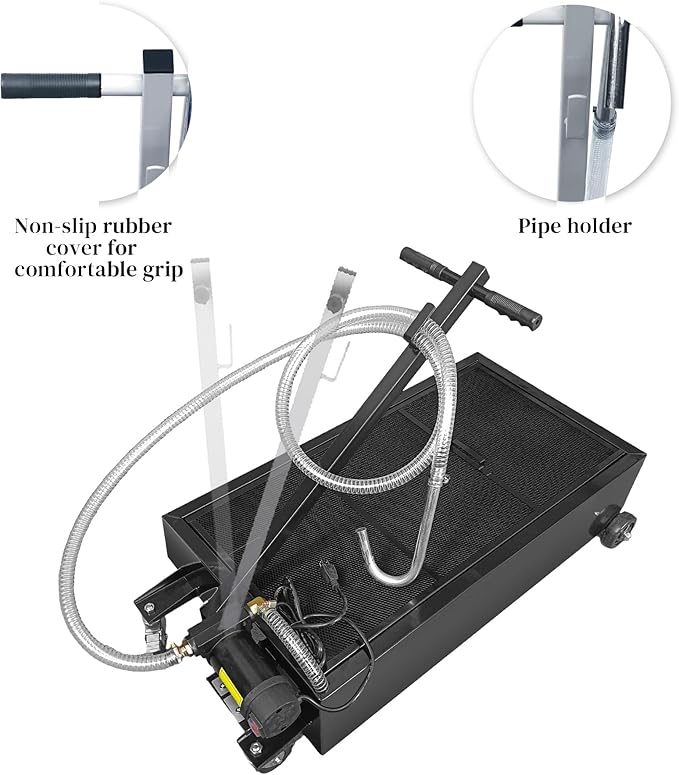 20 Gallon Oil Drain Pan with Electric Pump, Low-Profile Oil Pans for Changing Oil, T-Handle and J-Hook Makes Drain Easier, Black
