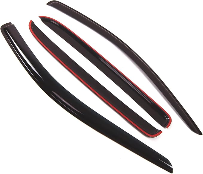 TuningPros Outside Mount Window Vent Visors Rain Guards Compatible with Dodge Ram 1500 Mega Cab 2006-2008 | Side Window Wind Deflectors Rain Shields | Smoke Tinted, 4 Pcs Set, DGWV-131-1