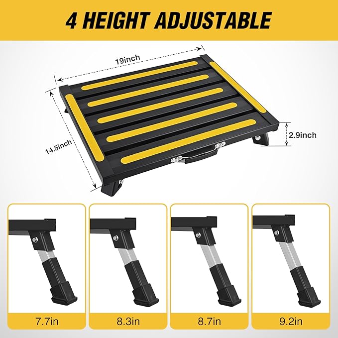 Nilight RV Step Stool Aluminum Folding Platform Steps 19x14.5 RV Steps 4 Levels Adjustable Heavy Duty Step Stool with Anti-Slip Surface Rubber Feet Portable Handle 500lbs for Camper Trailer, Black