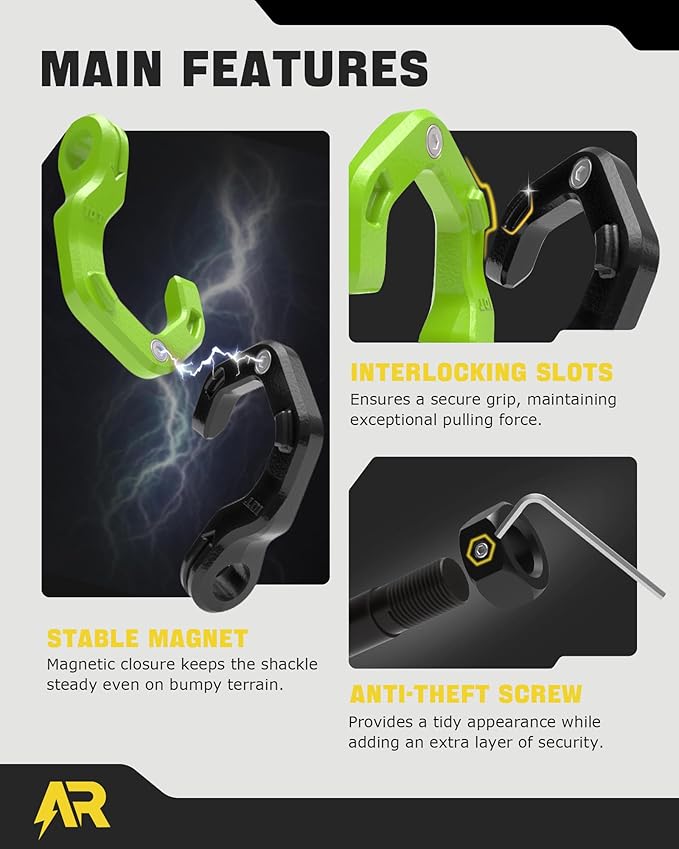 D Ring Shackles, 3/4" Separate Shackles with 7/8" Pin, Heavy Duty Recovery Shackle 57320lbs Break Strength, 4x4 Off-Road Recovery Towing Winch Shackles for Trucks, Black Green 2-Pack