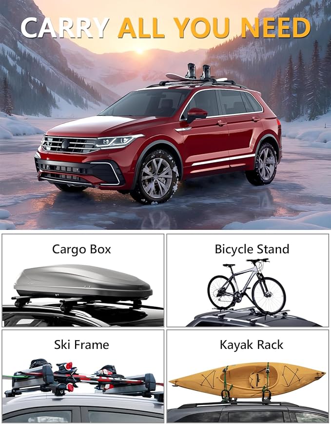 Tuyoung 330lbs All-Aluminum Roof Rack Cross Bars Compatible with Volkswagen VW Tiguan 2018-2026 (Not for Limited) & Taos 2022-2026, Lockbale Heavy Duty Roof Rails Crossbars Rooftop Luggage Accessories