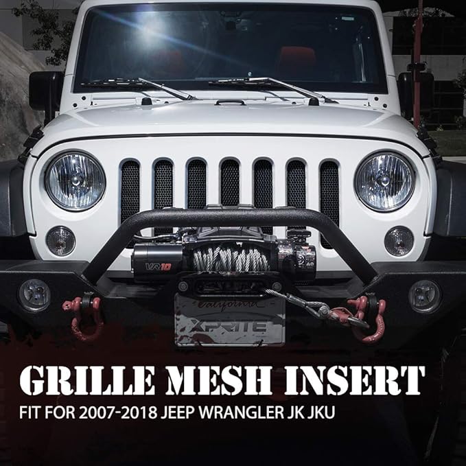 Xprite Black Aluminum Alloy Mesh Insert Compatible with Jeep Wrangler JK JKU 2007-2018 Original Front Hood Matte Grill Grille Grid