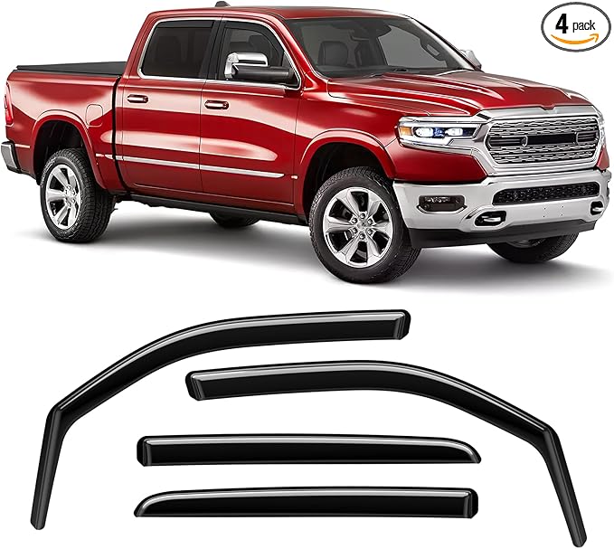 in-Channel Rain Guards Fit for RAM 1500 Crew Cab 2019 2020 2021 2022 2023 2024, Extra Durable Side Window Deflectors, Wind Deflectors 2024 RAM 1500 Rain Guard Black 4 PCS