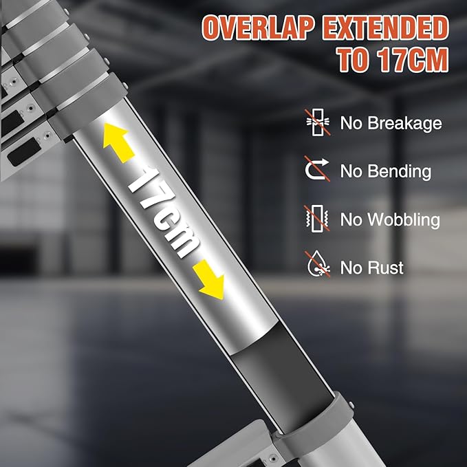 15 FT Aluminum Telescoping Ladder with Hooks, Extension Ladder with Reinforced Alloy Joints, 400 lbs Load Capacity with Non-Slip Feet, Compact Portable for Home, RV, Attic and Roof Use