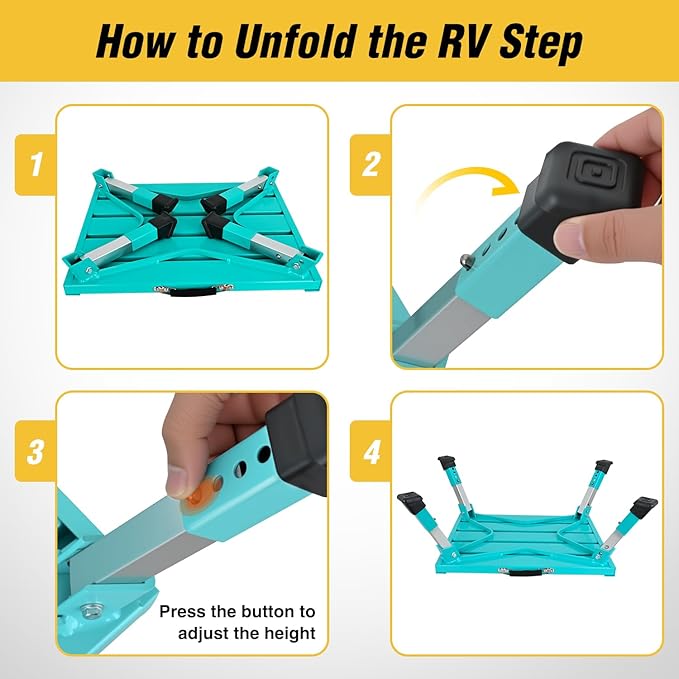 Nilight RV Step Stool Aluminum Folding Platform Steps 19x14.5 RV Steps 4 Levels Adjustable Heavy Duty Step Stool with Anti-Slip Surface Rubber Feet Portable Handle 500lb for Camper Trailer,Mint Green