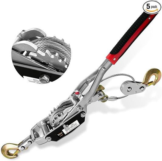 Come Along Winch 5T Pulling Capacity 11.5FT Steel Cable 3 Hooks Heavy Duty Power Cable Come Along Tool with Dual Gears Automotive Hoist Cable Puller Ideal for Vehicle Rescue