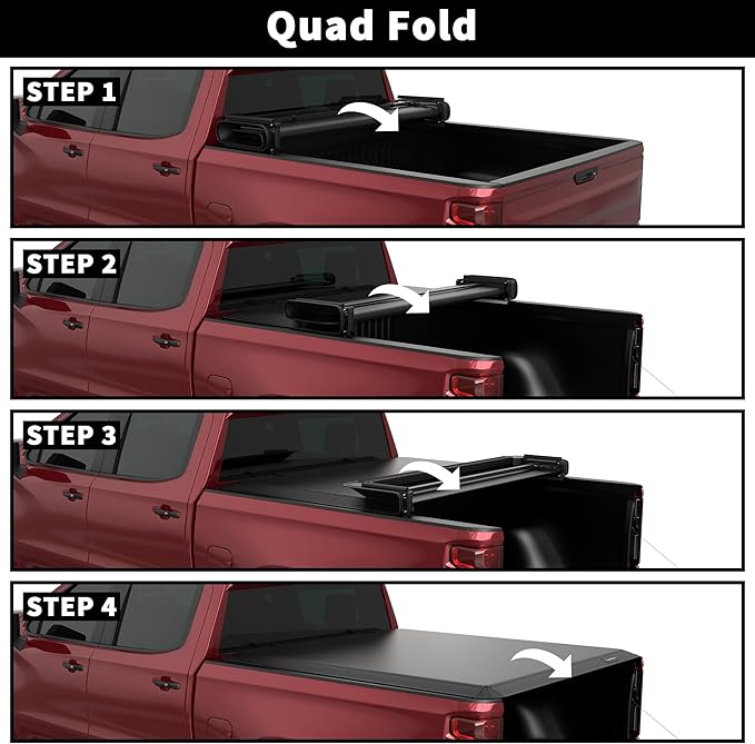 Soft Quad Fold Truck Bed Tonneau Cover Compatible for 2007-2013 Chevy Silverado/GMC Sierra 1500 Fleetside 4-Fold 5.8FT 69.3Inch