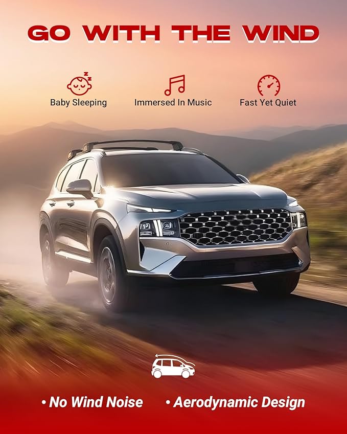 Nextgen Roof Rack Cross Bars for 2019 2020 2021 2022 2023 Santa Fe Anti-Theft Aluminum Lockable Cargo Bar Crossbars Surfboards Kayaks Canoe Luggage with Side Rails