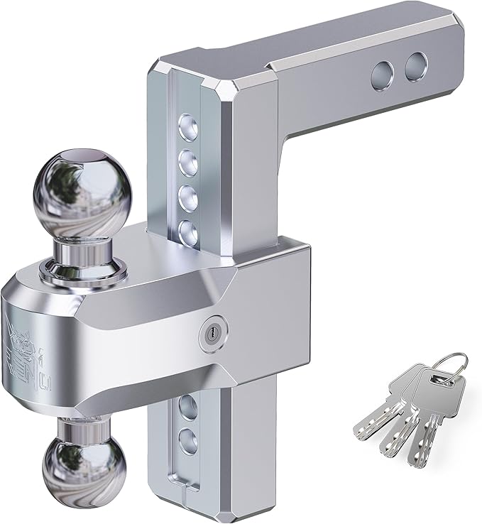 RENO Adjustable Trailer Hitch, Fits 2 inch Receiver Hitch 8" Rise/Drop Tow Hitch, Heavy Duty 2" & 2-5/16" Ball Hitches with 12,500 LBS GTW (1 Pack, Aluminum)