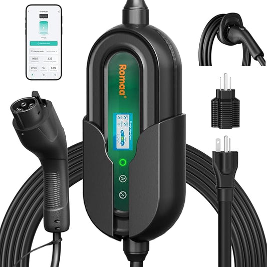 Level 1 and Level 2 Portable EV Charger J1772 16 Amp Charging Cable - Dual Voltage 120V 240V Home EV Charging Station, 3.8 kW, Adjustable 8 to 16A, ETL Listed, FCC Part 15, NEMA Type 4, 25 ft Cable