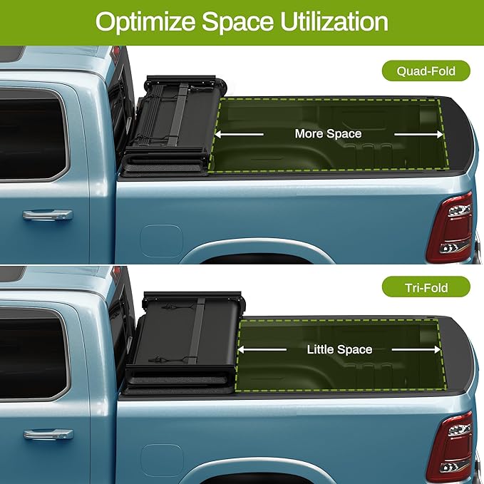 AUTOSAVER88 Soft Quad-fold Truck Bed Tonneau Cover Compatible with 2015-2025 Ford F-150 F150 (Excl. Raptor Series) 6.5ft Bed