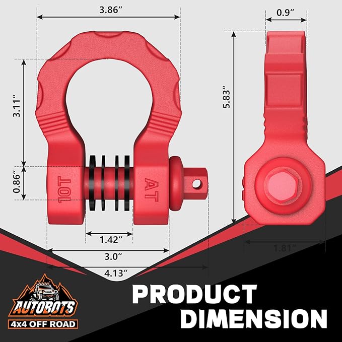 AUTOBOTS D Ring Shackles 80,000 Lbs Break Strength Heavy Duty 3/4” Clevis Shackle with 7/8 Pin for Tow Strap, Winch, Off-Road Recovery Towing Shackles (2 Pack) Red