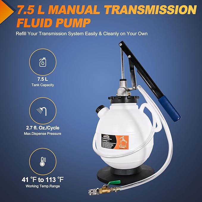 GOOACC Transmission Fluid Pump Kit 7.5L Automotive Manual Oil Pump Extractor ATF Refill Dispenser Transfer Pump with 15 ATF Filler Adapters 2Gal Oil Filling Filler System Fluid Extractor Pump Tool Kit