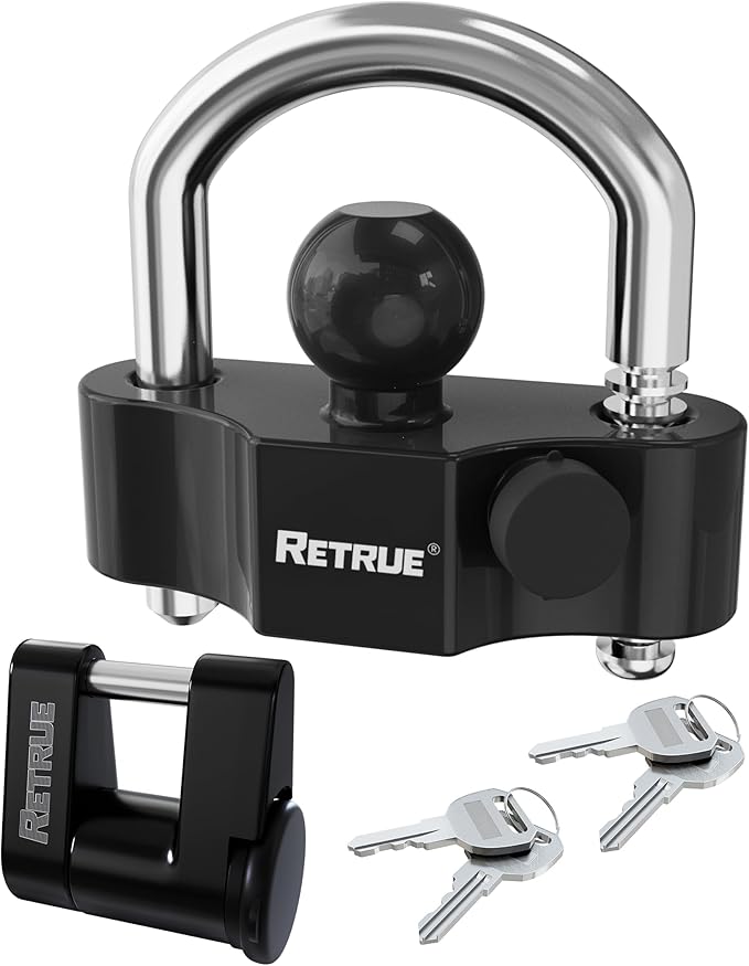 RETRUE Keyed Alike Heavy Duty Coupler Lock Set Trailer Lock Kit Include Universal Coupler Lock & Trailer Tongue Coupler Lock All Black Set