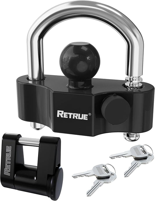 RETRUE Keyed Alike Heavy Duty Coupler Lock Set Trailer Lock Kit Include Universal Coupler Lock & Trailer Tongue Coupler Lock All Black Set