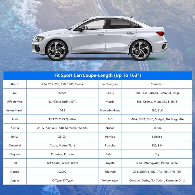 Sports Car Cover for Small Car Waterproof All Weather, Outdoor Full Car Cover Snowproof Windproof, Universal Fit Mazda Miata, BMW Z3 etc. (Fit Sedan Length up to 163 inch, Silver)