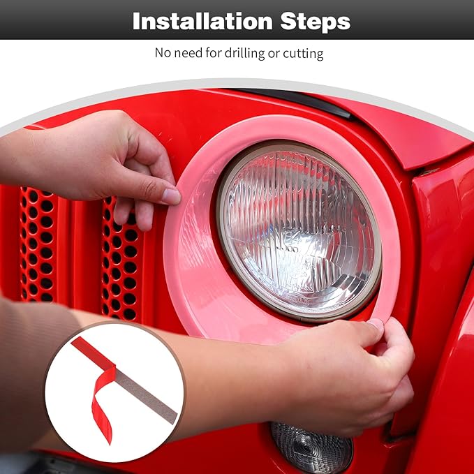 CheroCar for JK Mesh Grille Grill Insert & Headlight Cover Trim Exterior Accessories for Jeep Wrangler JK 2007-2017,Pink…