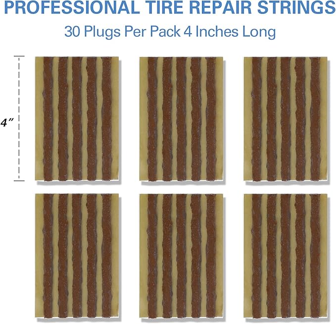 CKAuto 30pcs 4" Brown Tire Repair Strings, Automotive Tool Tire Repair Plugs for Tubeless Off-Road Tires Car, Bike, ATV, UTV, Wheelbarrow, Mower