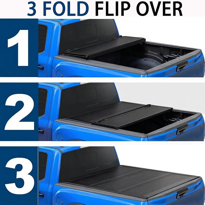 HTL Low-Profile Hard Tri-Fold Tonneau Cover Compatible with 2016-2023 Tacoma, 5-ft (60.5") Truck Bed w/Track System