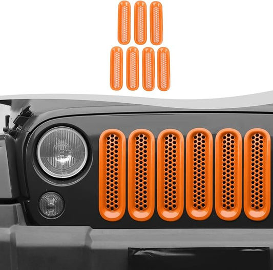 Mesh Grill Insert Grille Inserts Cover Fit for 2007-2018 Jeep Wrangler JK JKU(Orange)