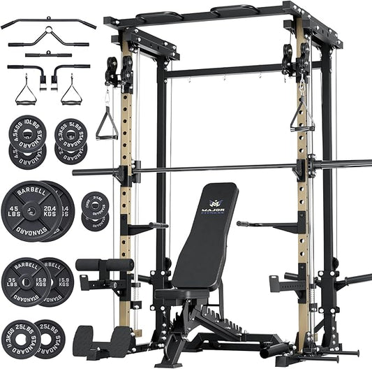 Major Fitness Drone3 Smith Machine – All-in-One Home Gym Squat Rack with Weight Bar, Cable Crossover Machine – Heavy-Duty Fitness Equipment for Strength Training and Full-Body Workouts