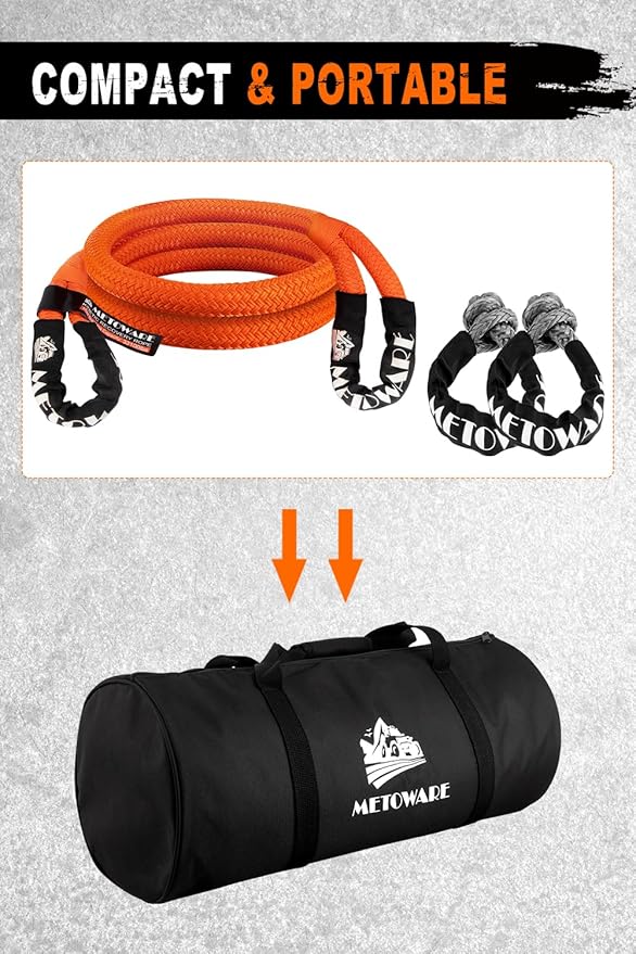 METOWARE Kinetic Recovery Rope (1’’ x 10ft) Offroad Tow Kit with 1/2inch x 22 Inch Soft Shackles，Heavy Duty Offroad Recovery Kit for UTV, ATV, Truck, Car