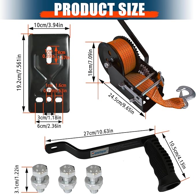 Heavy Duty Boat Trailer Winch,HandCrank Winch 3500lbs Capacity with 32FT Strap,2-Way Ratchet 4:1/8:1 Gear Switchable Hand Crank Winch for Boat,Trailer,Truck,RV,ATV and Jet Ski