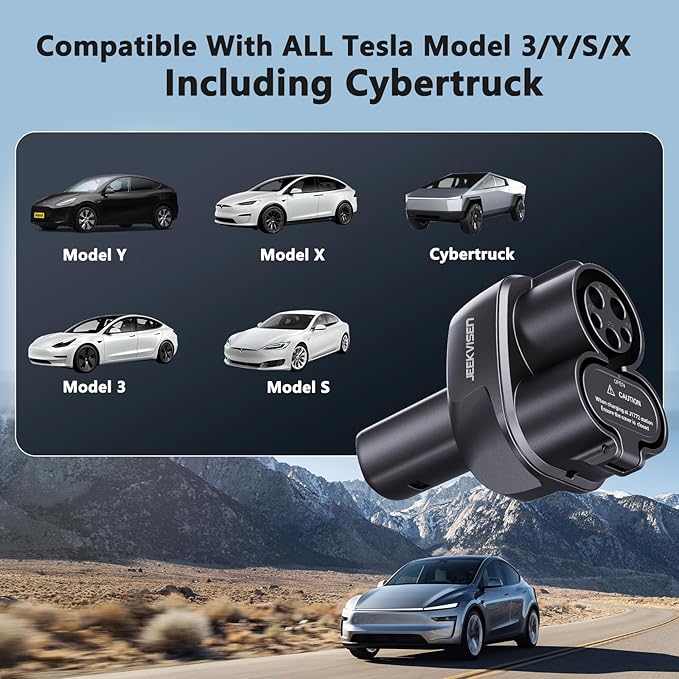 4-in-1 CCS & J1772 to Tesla Adapter, for Tesla Model 3/Y/S/X/Cybertruck at CCS1 DC Fast Chargers & J1772 Level 1/2 Stations, Compatible with All Tesla Models