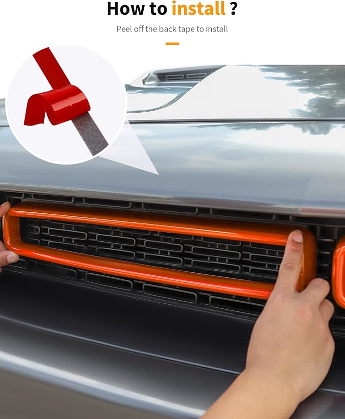 Hoolcar Front Grille Radiator Grille Insert Cover Grillwork Trim Compatible with Dodge Challenger 2015-2024, Exterior Accessories, Orange, 2pcs