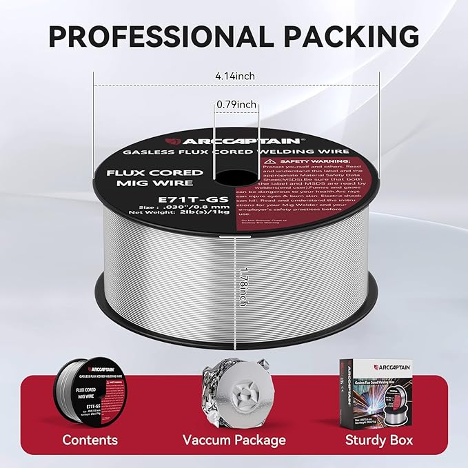 ARCCAPTAIN Flux Core Welding Wire .030, E71T-GS Mig Welding Wire 2-Pound Spool Gasless Mild Carbon Steel Compatible With Lincoln Miller Forney Harbor Welder