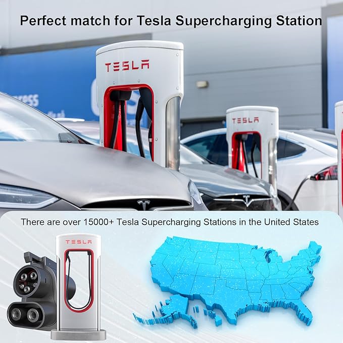 Tesla Supercharger NACS to CCS1 Electric Vehicle Adapter - 500 Amps / 1,000V, Tesla V3/V4 DC Charging Stations Supercharger Adapter, 250KW DC Fast Charging
