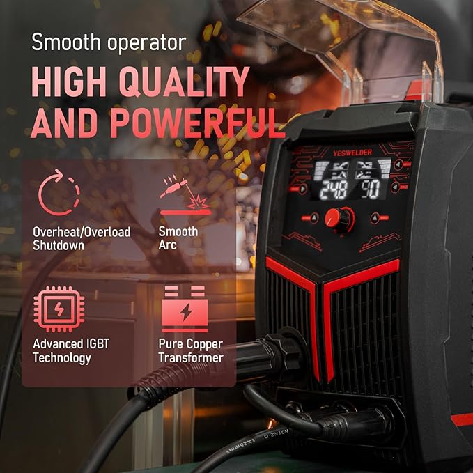 YESWELDER 200Amp Aluminum MIG Welder YWM-200, 110/220V Dual Voltages MIG Flux Cord Stick Lift TIG Multi Proces MIG Welding Machine,Spool Gun Compatible