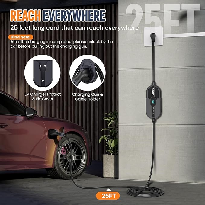 Level 2 Electric Vehicle (EV) Charger(WIFI APP/Plug-play), 32A, 25ft Cable ETL Certified, 220V-240V NEMA 14-50P Plug EVSE w/ J1772 Connector, Portable EV Car Charging Stations for Home Level 2