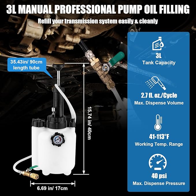 BetyBedy 3L Transmission Fluid Pump Kit, Fluid Transfer Pump with 13PCS ATF Adapters, Manual Transmission Oil Pump for Automotive Oil Filling System, Manual ATF Fluid Transfer Pump for Oil