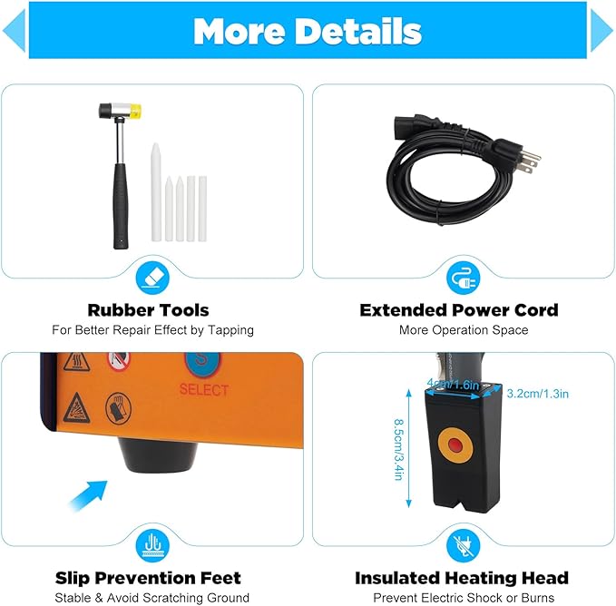 Electromagnetic Induction Dent Repair Tool, 110V Paintless Dent Removal Kit, 1.38kW Auto Body Dent Puller with Digital Display, Overheat Protection & Carrying Case