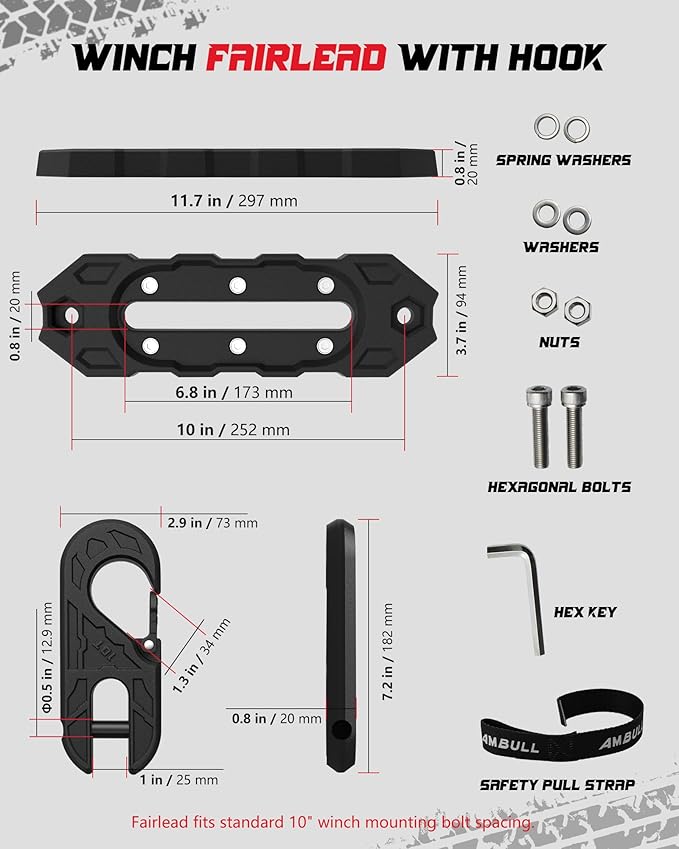 Towing Winch Fairleads with Tow Hook, Upgrade Al Hawse Fairlead with G80 Heavy Duty Forged Steel Winch Hook for Electric Winch, 33000lb Break Strength, for Synthetic Rope Recorvery, BlackBlack