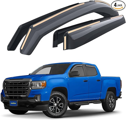 Goodyear Shatterproof in-Channel Window Deflectors for GMC Canyon 2015-2022 Crew Cab, Rain Guards, Window Visors for Cars, Vent Deflector, Car Accessories, 4 pcs - GY007707