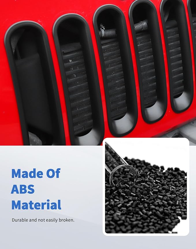 7Pcs Front Grille Inserts Guard for Jeep Wrangler JK 2007-2017 Matte Black Front Mesh Grille Cover Guard Clip-in Trim Cover, Matte Black