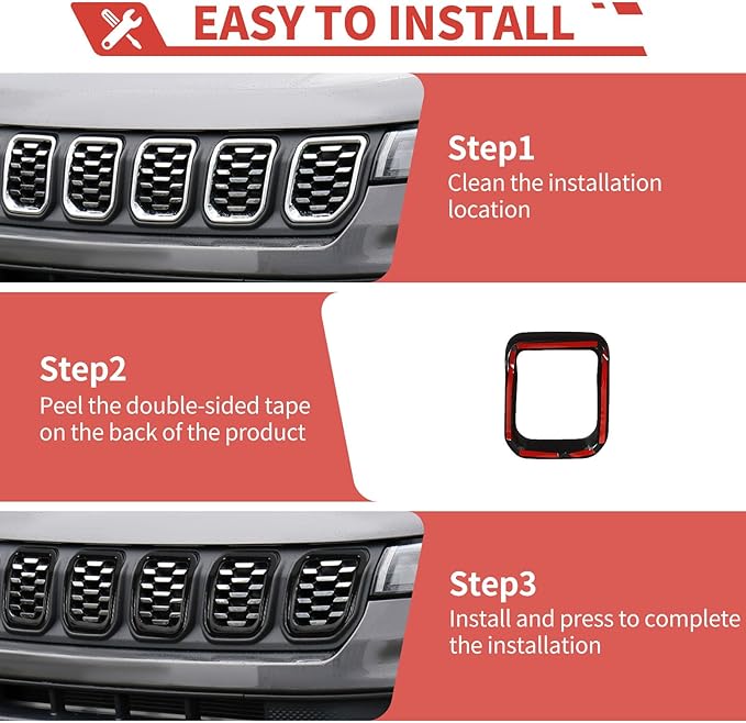 Grill Inserts Grille Guards Trim Exterior Accessories Compatible with Jeep Compass 2021+ Trailhawk/Limited/Latitude/Altitude/Sport(Black)