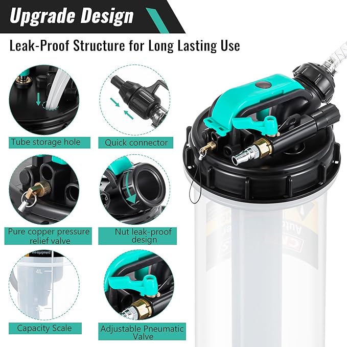 Estune 1.4 Gallon/5.3 L Manual Pneumatic Fluid Extractor, Automotive Oil Extractor Pump Oil Vacuum Changer with 5 Pcs Brake Bleeding Hose for Car, SUVs, Truck, Yachts