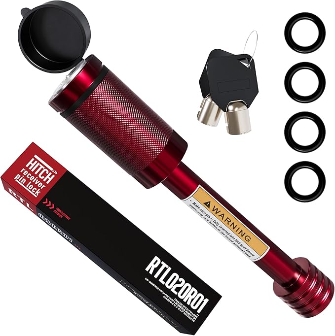 RETRUE Trailer Hitch Locks, 5/8" Locking Hitch Pin for 2 Inch and 2 1/2” Receiver Class III IV Hitch, Tow Hitch Lock with Keys O-Rings, Trailer Accessories for Outdoor,Red