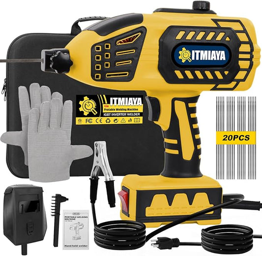 Handheld Welder 110V ARC Portable Stick Welding Machine IGBT Inverter 20-120Amps Stepless Current 1/16"-1/8" Electrodes Home Repair DIY Work for Beginner (Yellow)