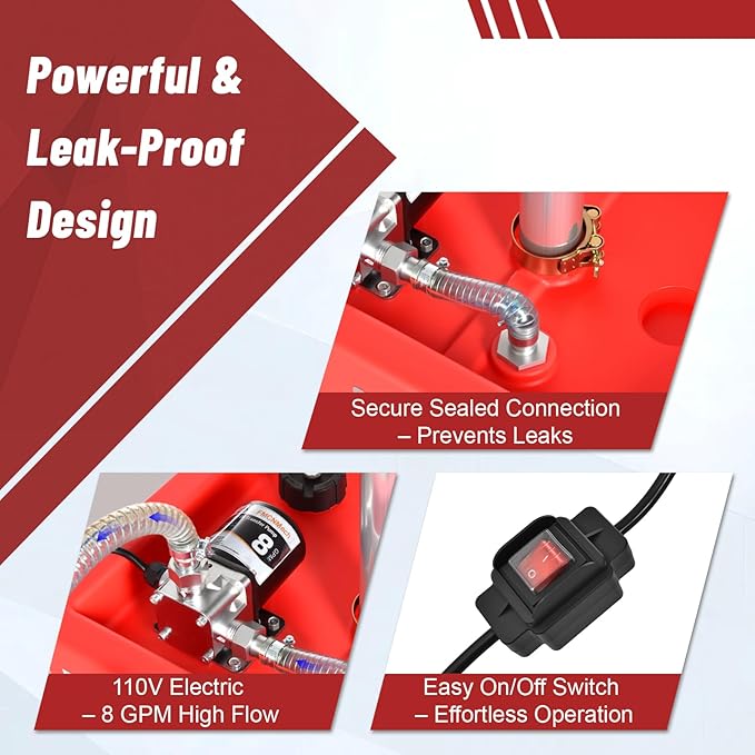 20 Gallon Waste Oil Drain Tank with 110V Electric Pump, Adjustable Height Oil Drainer, 8 GPM Flow Rate, Semi-Transparent HDPE Oil Tank with Large Funnel & Tool Tray for Garage and Auto Repair Shop