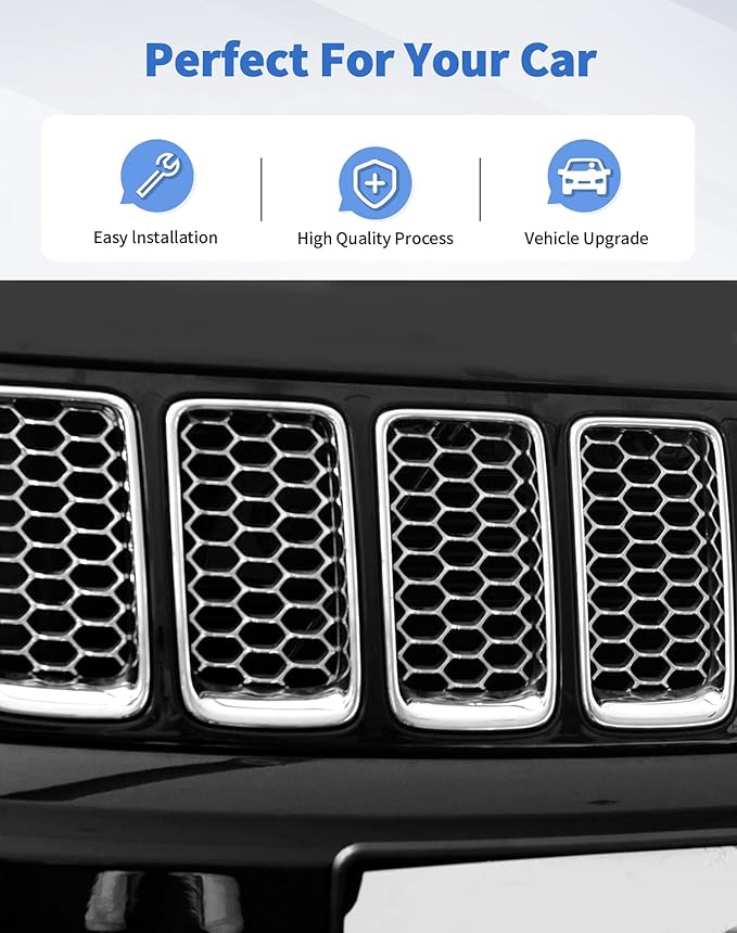 for Grand Cherokee Chrome Grill Inserts Front Grille Mesh no Mesh Cover Guard for 2014-2016 Jeep Grand Cherokee Clip-on Grille Accessories